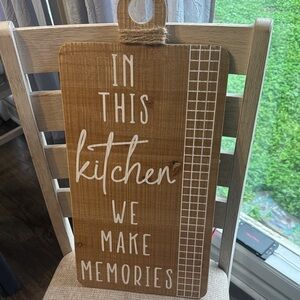 Wooden Kitchen Sign with White Text